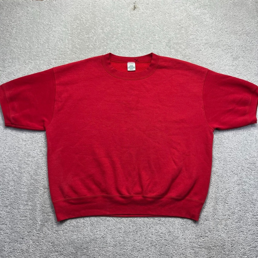 VINTAGE St Johns Bay Sport Sweatshirt Mens XL Red Short Sleeve Made in USA 90s
